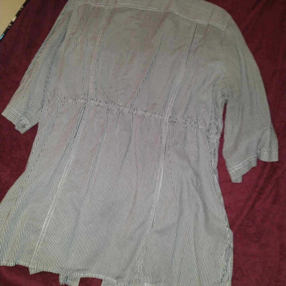cato woman button up blouse 18/20W Black White Striped Rose Detail - Picture 5 of 7